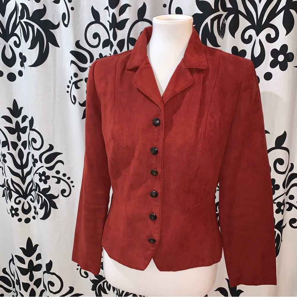 Dorby Faux Suede Sz 8 Rust/Cognac Unlined Fitted Blazer